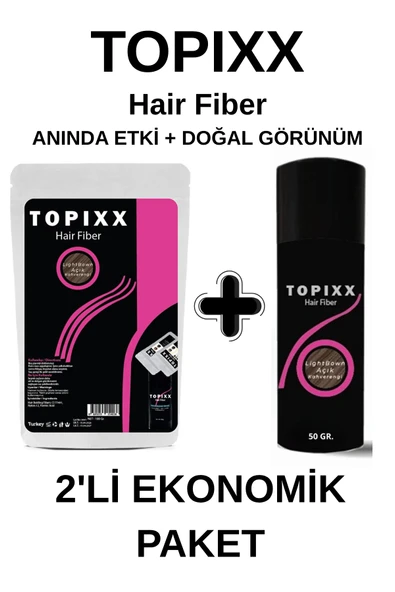 Topixx 100 Gr. + 50 Gr. 2'li Ekonomik Set Saç Tozu Açık Kahverengi Saç Dolgunlaştırıcı Toz Topik ürün görseli 1