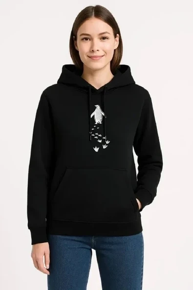 Nihilist Penguen Temalı Oversize Kapüşonlu Sweatshirt - Siyah ürün görseli 1