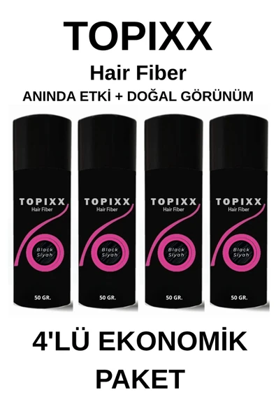 Topixx 50 Gr. 4'lü Ekonomik Set Saç Tozu Siyah/Black Saç Dolgunlaştırıcı Toz Topik ürün görseli 1