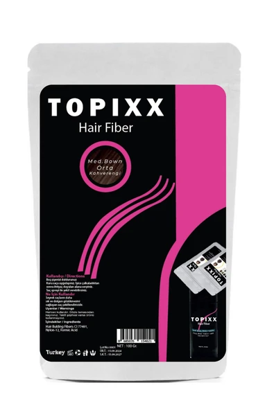 Topixx 100 Gr. Orta Kahve/Med Brown Saç Dolgunlaştırıcı Topik Toz Fiber A Kalite ürün görseli 1