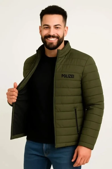 Erkek Mikro Su İtici Kapitone Baskılı Astarlı Fermuarlı Bomber Mont - Haki ürün görseli 1