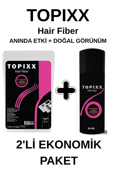 Topixx 100 Gr. + 50 Gr. 2'li Ekonomik Set Saç Tozu Orta Kahverengi (Brown) Saç Dolgunlaştırıcı Toz Topik ürün görseli 1