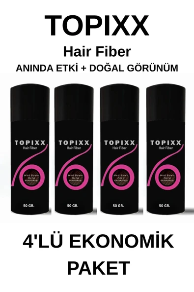 Topixx 50 Gr. 4'lü Ekonomik Set Saç Tozu Orta Kahve/Med Brown Saç Dolgunlaştırıcı Toz Topik ürün görseli 1
