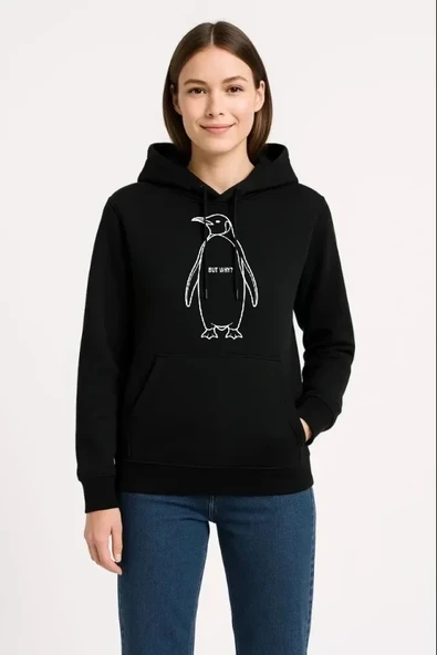 Nihilist Penguen Özel Tasarım Oversize Kapüşonlu Sweatshirt - Siyah ürün görseli 1