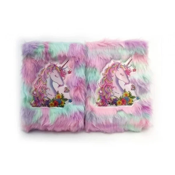 Çiçekli Unicorn Tasarımlı Peluş Hatıra Defteri ürün görseli 1