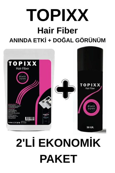 Topixx 100 Gr. + 50 Gr. 2'li Ekonomik Set Saç Tozu Siyah/Black Saç Dolgunlaştırıcı Toz Topik ürün görseli 1