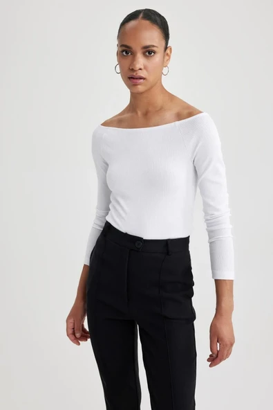 Defacto Slim Fit Kayık Yaka Uzun Kollu Fitilli Kaşkorse Uzun Kollu Tişört B0393ax23au ürün görseli 1