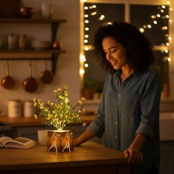 Siyah Saksılı LED Yapay Çiçek - Resim 4