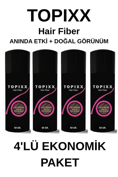Topixx 50 Gr. 4'lü Ekonomik Set Saç Tozu Açık Kahve/Light Brown Saç Dolgunlaştırıcı Toz Topik ürün görseli 1