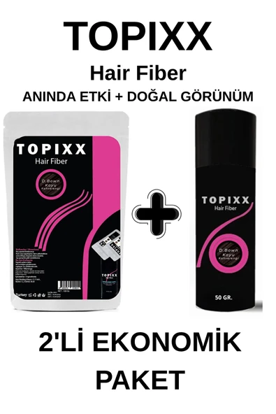 Topixx 100 Gr. + 50 Gr. 2'li Ekonomik Set Saç Tozu Koyu Kahve/Dark Brown Saç Dolgunlaştırıcı Toz Topik ürün görseli 1
