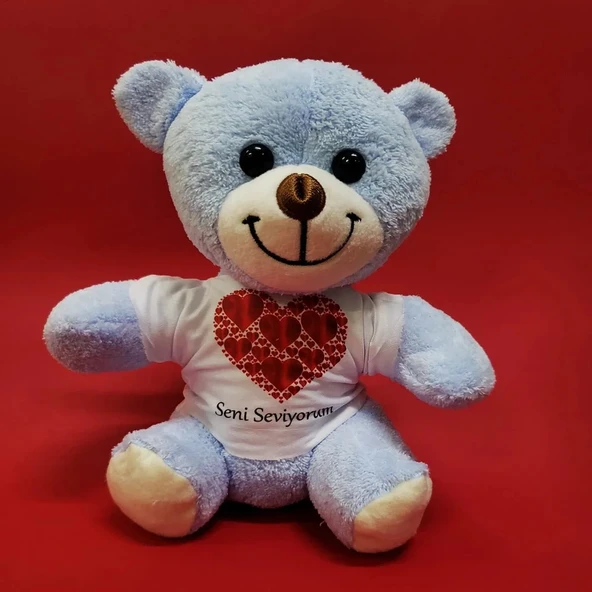 Kalpli Seni Seviyorum Yazılı Tişörtlü Peluş Ayıcık ürün görseli 1