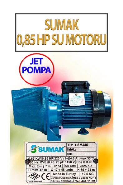 0,85 HP 0,65 KW Su Motoru 220 Volt 4,6 Amper ürün görseli 1