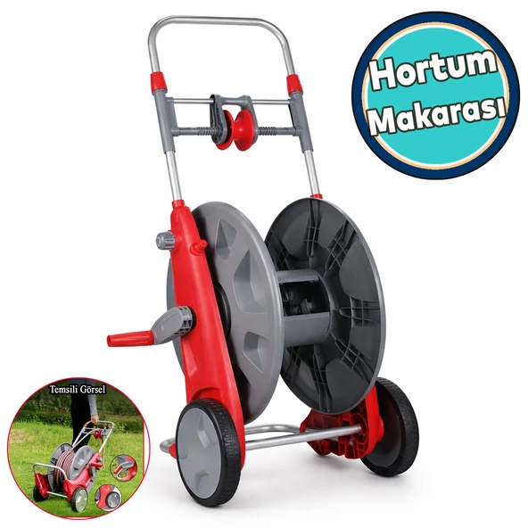Seyyar Taşınabilir Tekerlekli Hortum Sarma Arabası Toplama Makarası 1/2" ve 3/4" Hortumlar İçin Aparat ürün görseli 1