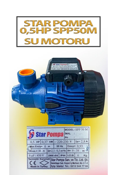 0,37 KW 0,5 HP 2900 D/D 2,8 A. Su Motoru 220 V/50 Hz Pompa ürün görseli 1
