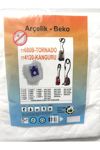 Beko Arçelik - 5 Adet Antimikrobiyal Toz Torbası Tornado-kanguru ürün görseli 1