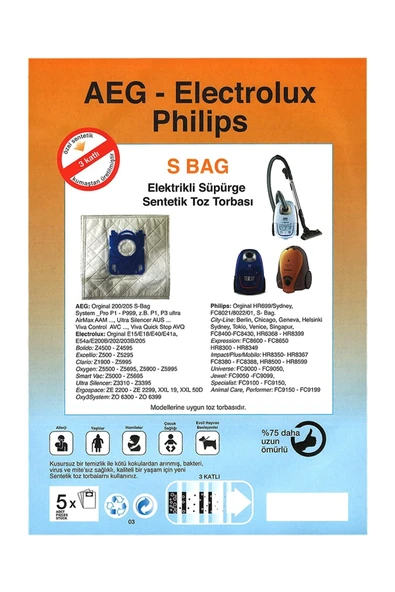 Philips Performerpro Airflowmax Fc9194/01 2200 Watt Uyumlu Süpürge Bez Toz Torbası 5 Adet ürün görseli 1