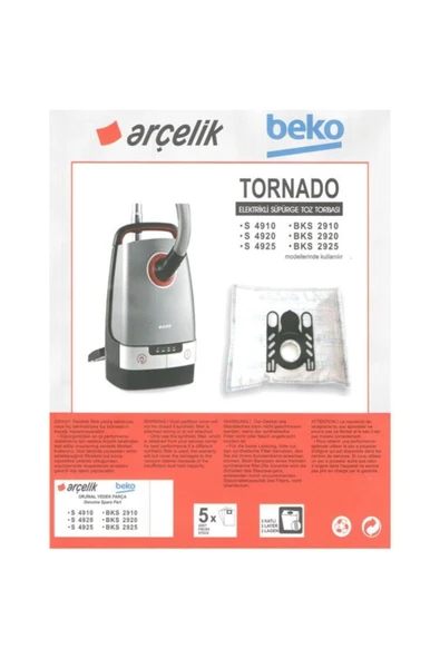 Arçelik S 4920 Süpürge Modeli 5 Adet Toz Torbası Tornado ürün görseli 1