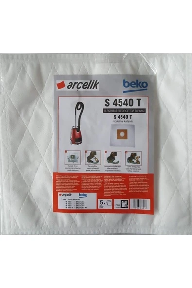 Arçelik -S 6640 Uyumlu  Elektrikli Süpürge Toz Torbası (5 Adet) Beyaz ürün görseli 1