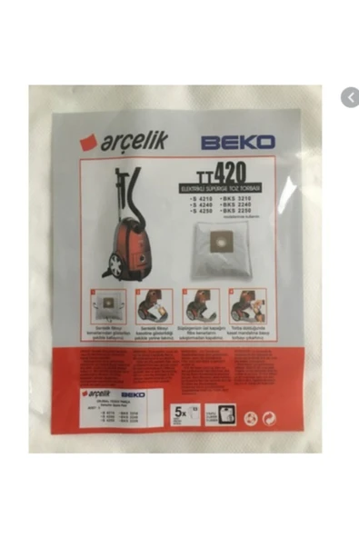 Arçelik S 4210 Elektrikli Süpürge Torbası Bez 5 Adet ürün görseli 1