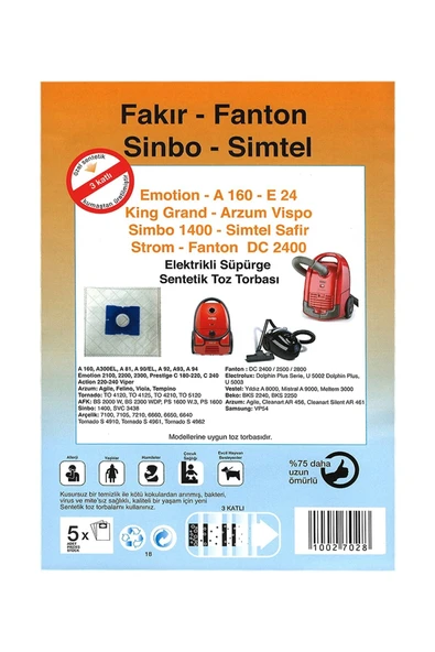Altus Al 658 1800 Watt Uyumlu Süpürge Bez Toz Torbası 5 Adet ürün görseli 1