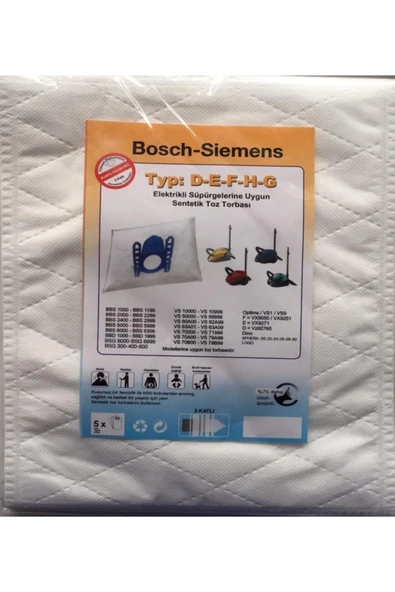 Bosch - Siemens Type: D-e-f-h-g Elektrikli Süpürge Sentetik Toz Torbası (5 Adet) ürün görseli 1