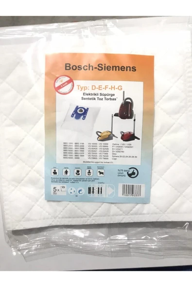 Bosch - Siemens 5 Adetantimikrobiyal Toz Torbası Typ D-e-f-h-g Uyumlu ürün görseli 1