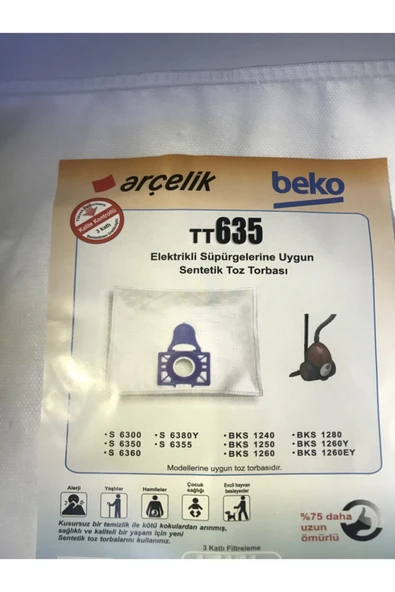 Arçelik S 6300- S6350-s6355-s6360-s6380 Süpürge Torbası ürün görseli 1