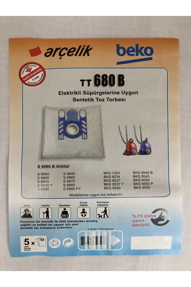 Beko Bks9540b-bks9545-bks9550-bks9550p-bks9555 Toz Torbası (5 Adet) ürün görseli 1