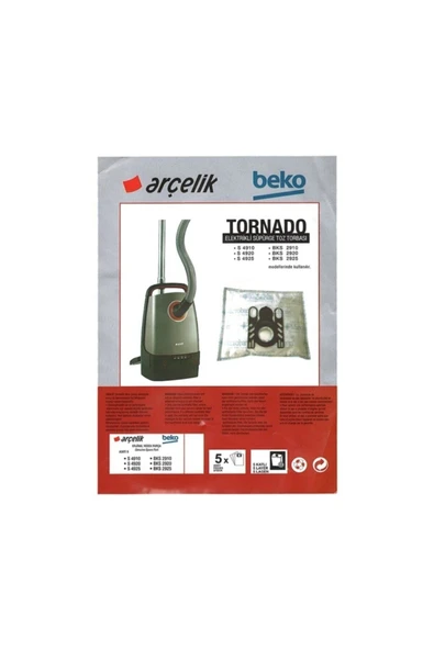 Arçelik Beko Tornado S 4910 Uyumlu Süpürge Bez Toz Torbası 5 Adet ürün görseli 1