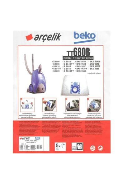 Arçelik S 6820 Süpürge Modeli 5 Adet Toz Torbası Tt680b ürün görseli 1