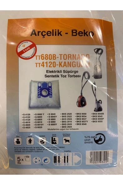 Arçelik Beko Kanguru Tornado Elektrikli Süpürge Sentetik Toz Torbası ürün görseli 1