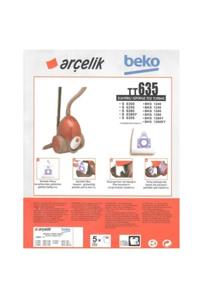 Beko Bks 1260 Y Süpürge Modeli 5 Adet Toz Torbası Tt635 ürün görseli 1