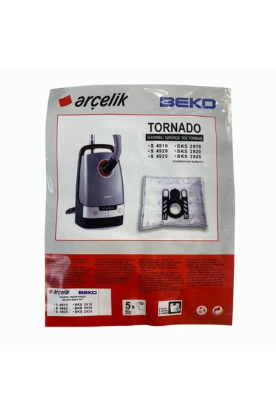 Arçelik S 4910,s 4920,s 4925,s 4940 Tornado Elektrikli Süpürge Toz Torbası (5 Adet) ürün görseli 1