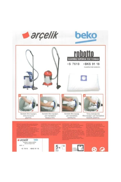 Beko Bks 9118 Süpürge Modeli 5 Adet Toz Torbası Robotto ürün görseli 1