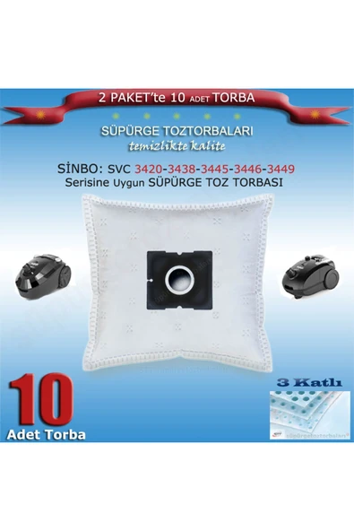 Sinbo Svc 3420-3438-3445-3446-3449 Serisi Süpürge Toz Torbası 10 Adet 200120 ürün görseli 1