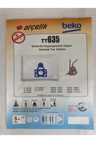 Beko Bks1240-bks1250-bks1260-bks1280-bks1260y-bks1260ey Toz Torbası(10 Adet) ürün görseli 1
