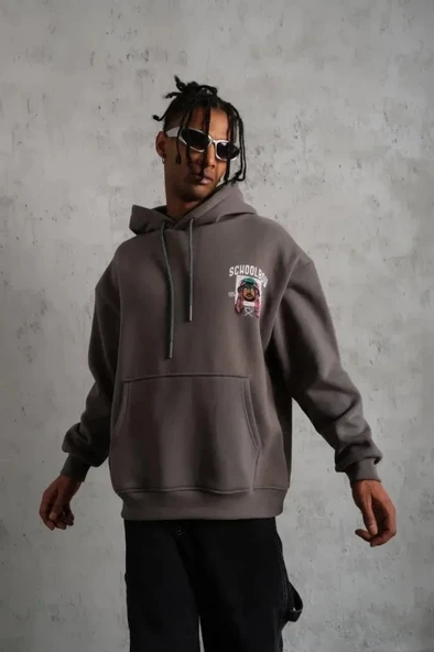 Erkek SCHOOL BOY Baskılı Kapüşonlu Sweat - Gri - Resim 2