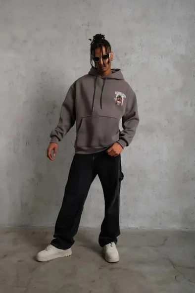 Erkek SCHOOL BOY Baskılı Kapüşonlu Sweat - Gri - Resim 4