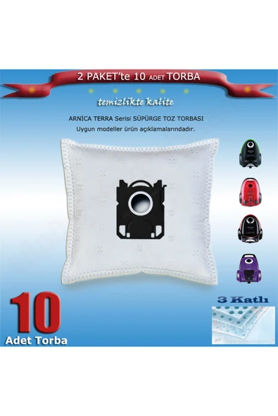 Arnica Terra-premium-blu-green-plus-rosso-lotus Turbo Et-et 14000 Serisi Süpürge Toz Torbası 10 Ad 202420 ürün görseli 1