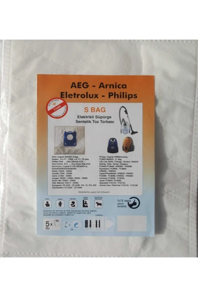 AEG - Arnica - Eletrolux - Philips S Bag Elektrikli Süpürge Sentetik Toz Torbası (10 Adet) ürün görseli 1