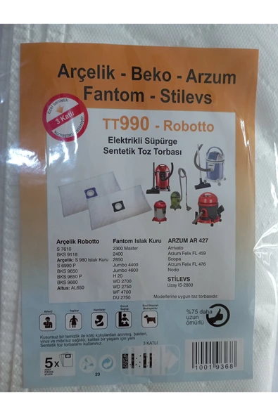 Arçelik Tt990-robotto Toz Bez Toz Torbası 5 Adet (1 PAKET) ürün görseli 1