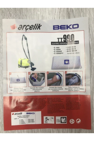 Arçelik 990 Halı Yıkama Uyumlu Toz Torbası 5 Adet ürün görseli 1