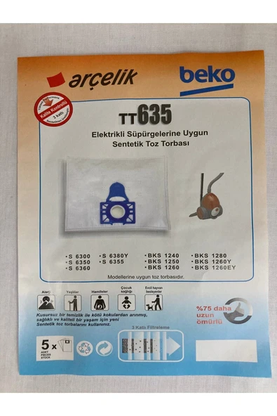 Beko Bks1240-bks1250-bks1260-bks1280-bks1260y-bks1260ey Toz Torbası(15 Adet) ürün görseli 1