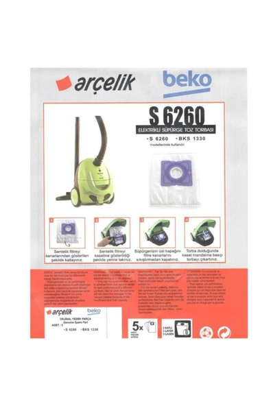 Arçelik S 6260 Süpürge Modeli 5 Adet Toz Torbası S 6260 ürün görseli 1