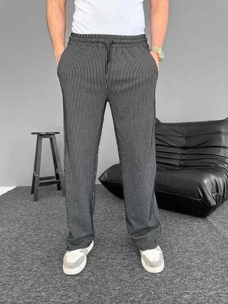 Su Yolu Çizgili Cepli Pantalon - Siyah ürün görseli 1