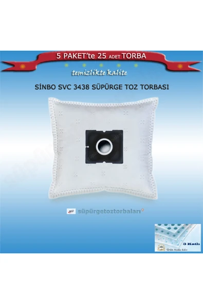 Sinbo SİNBO SVC 3438 SÜPÜRGE TOZ TORBASI 25 Adet Torba Kd01 ürün görseli 1