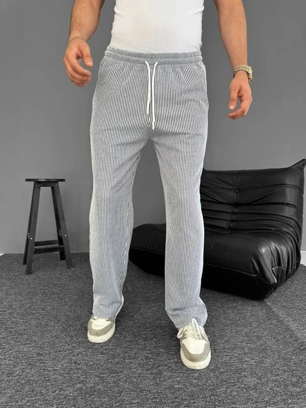 Su Yolu Çizgili Cepli Pantalon - Gri ürün görseli 1