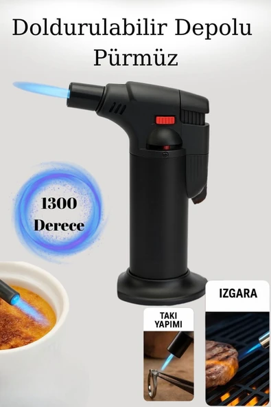 Kelepir Fırsatlar 1300 Derece Çocuk Kilitli Doldurulabilir Alevli Pürmüz – Ayarlanabilir Gazlı Torch ürün görseli 1