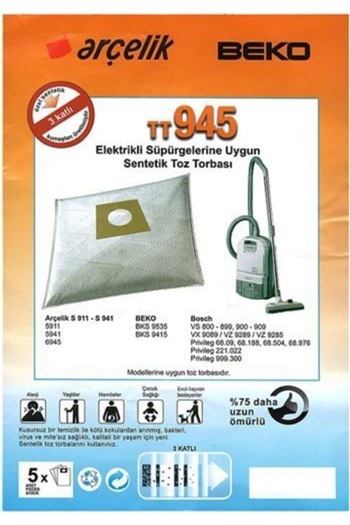 Universal Arçelik -bosch - Beko S 911 Uyumlu Süpürge Bez Toz Torbası 20adet ürün görseli 1