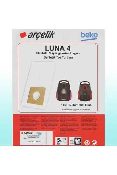 Beko Trb 5984 Süpürge Modeli 5 Adet Toz Torbası Trb5984 ürün görseli 1